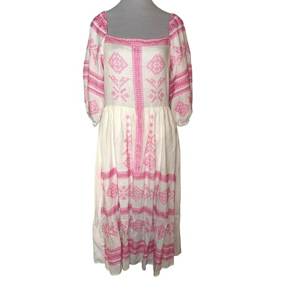 Strut & Bolt Embroidered Linen Blend White & Pink Midi Dress Size M - Picture 1 of 8